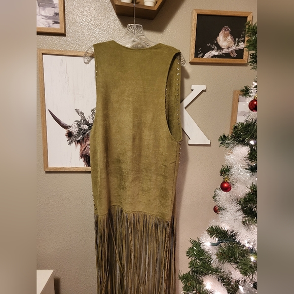 Crazy Train Fringe Studded Cardigan Vest in Olive green - Picture 3 of 3